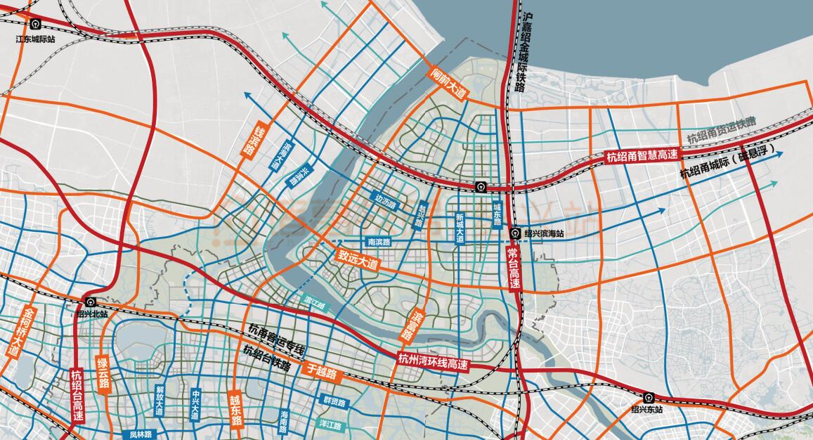 打造绍兴北站和绍兴滨海站的多式连接通道,通过绍兴市 3 号线—5 号线