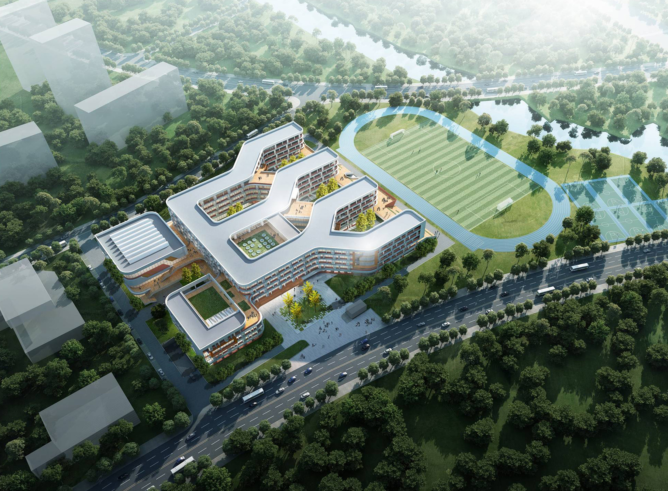 校区(站前中学)效果图站前小学效果图另外,湖东小学拟建在汤公路以西